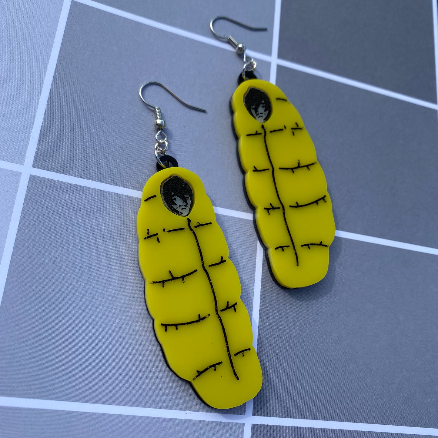 Grumpy Sleeping Bag Acrylic Earrings