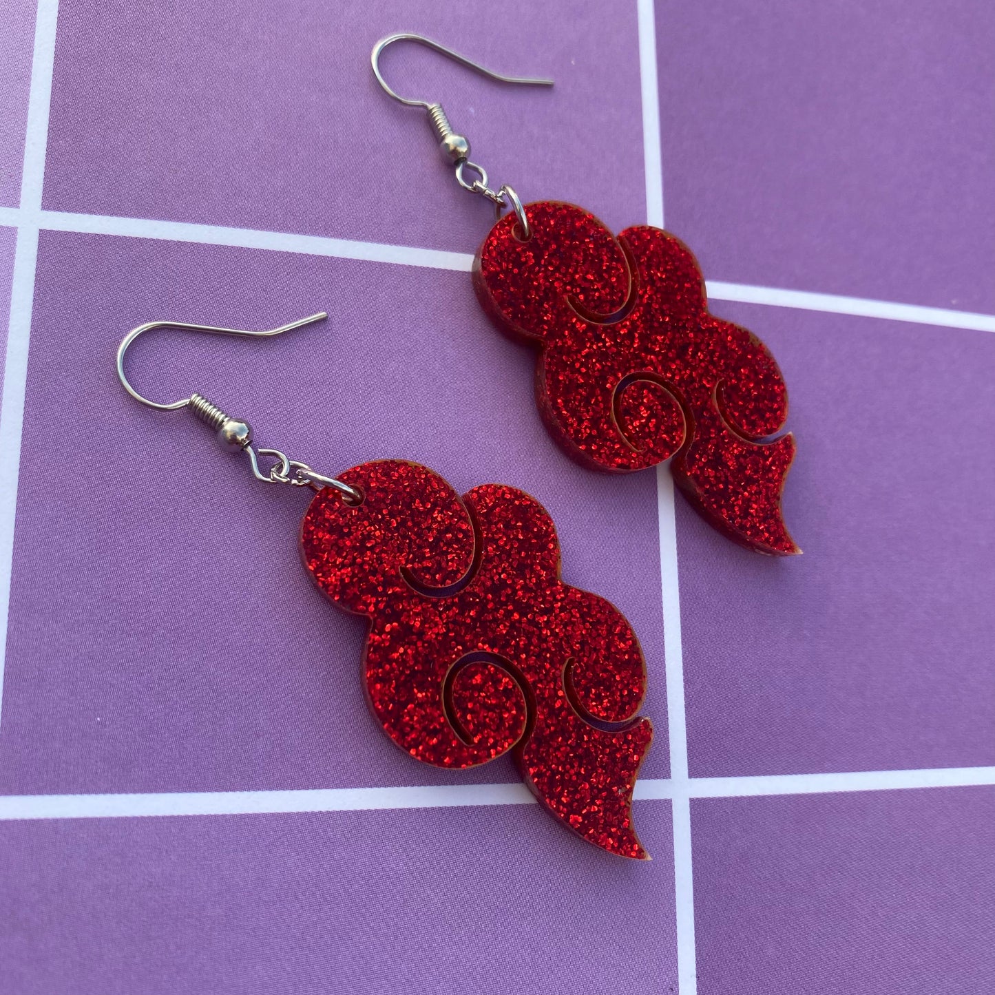 Red Cloud Glitter Acrylic Earrings