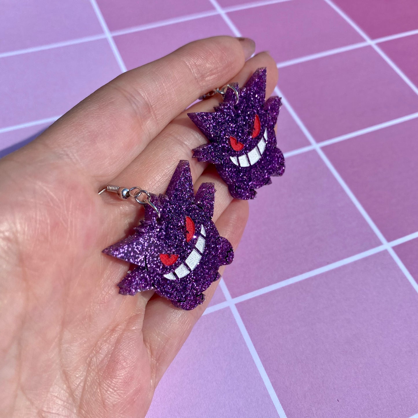 Gengar Mega Glitter Acrylic Earrings