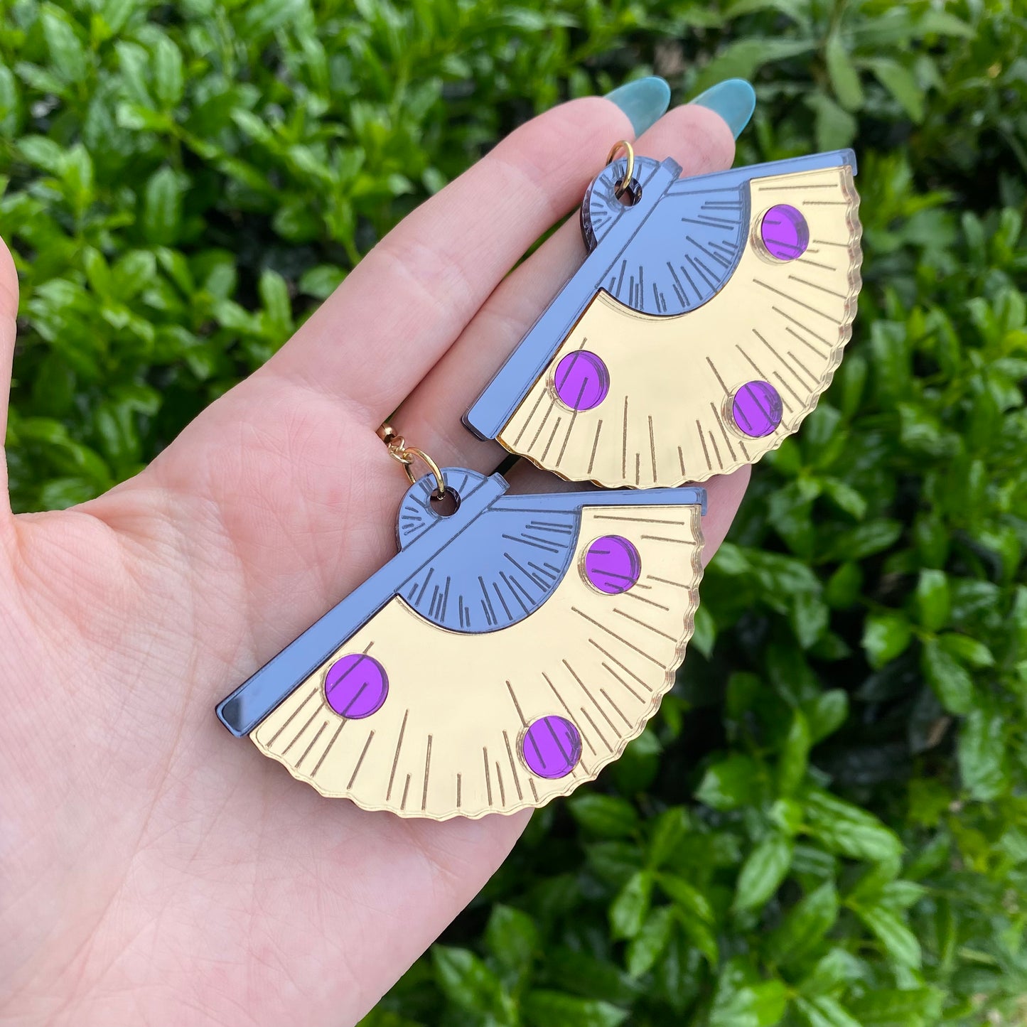 Golden Fan Mirror Acrylic Earrings