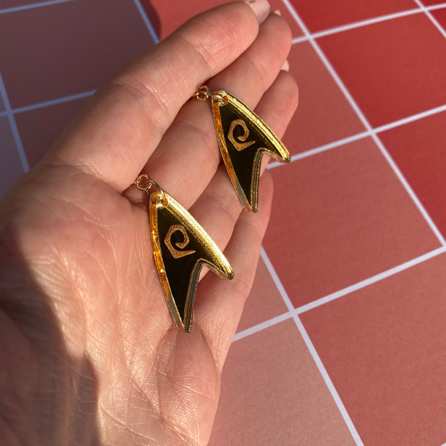 Gold TOS Badge Acrylic Earrings