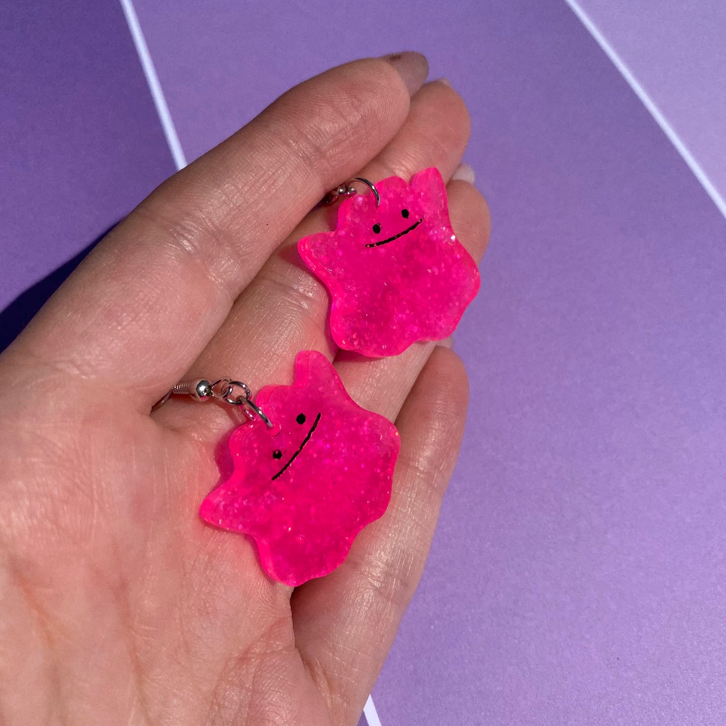 Ditto Neon Pink Glitter Acrylic Earrings