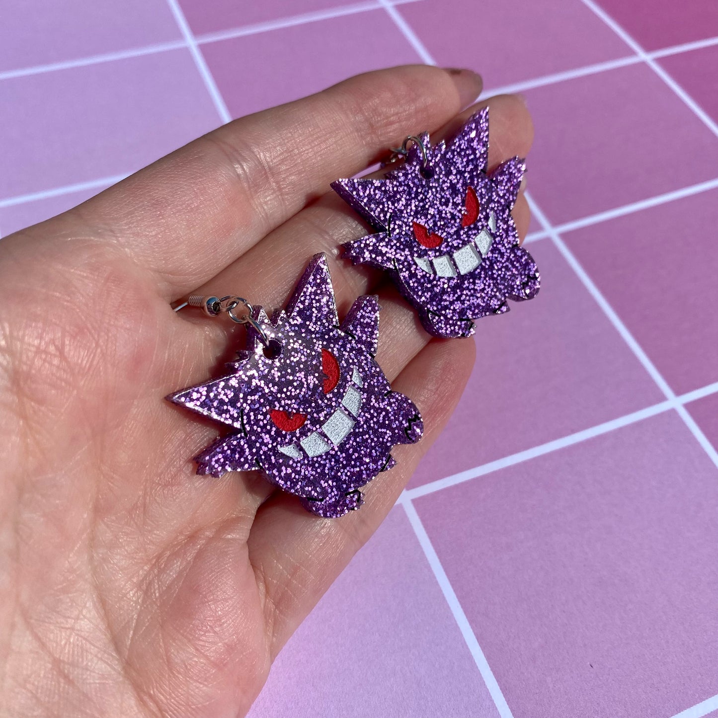 Gengar Mega Glitter Acrylic Earrings