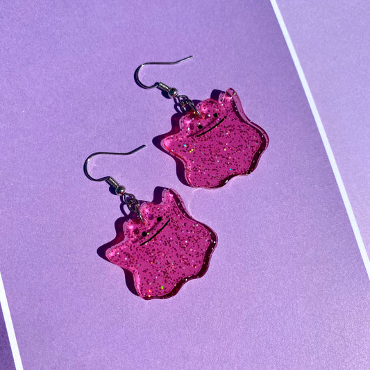 Ditto Pink Glitter Acrylic Earrings