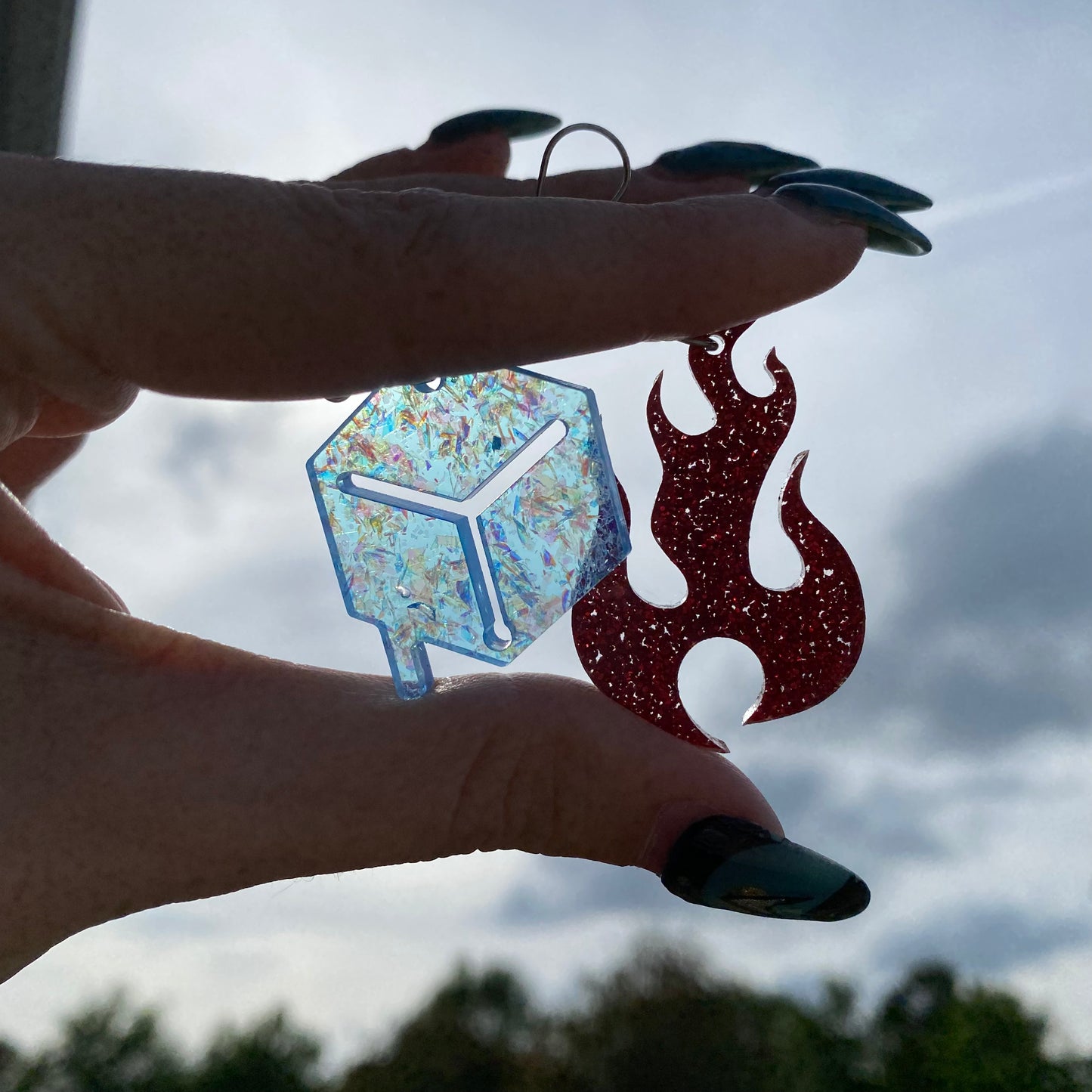 Fire and Ice Glitter Acrylic Earrings