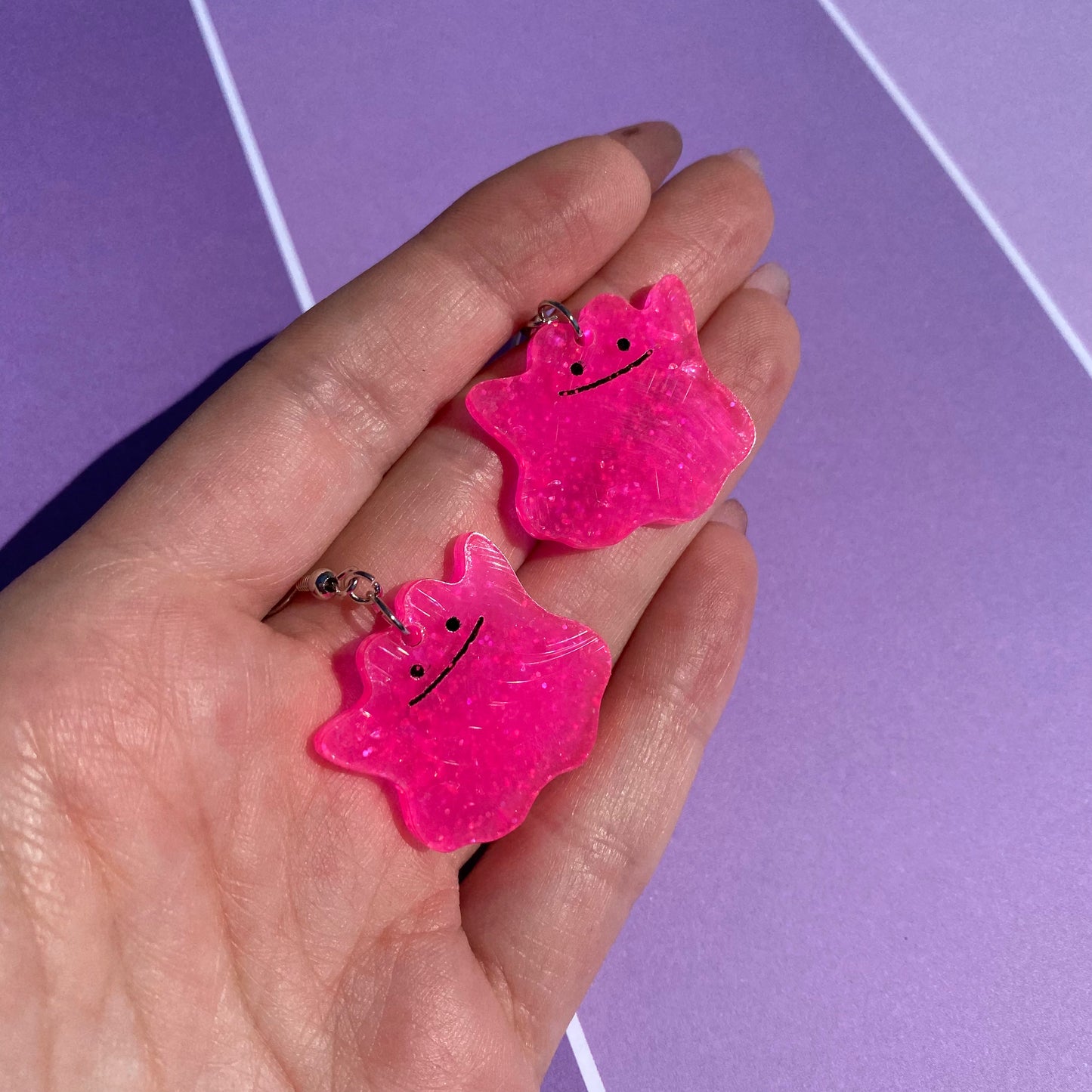 Ditto Neon Pink Glitter Acrylic Earrings