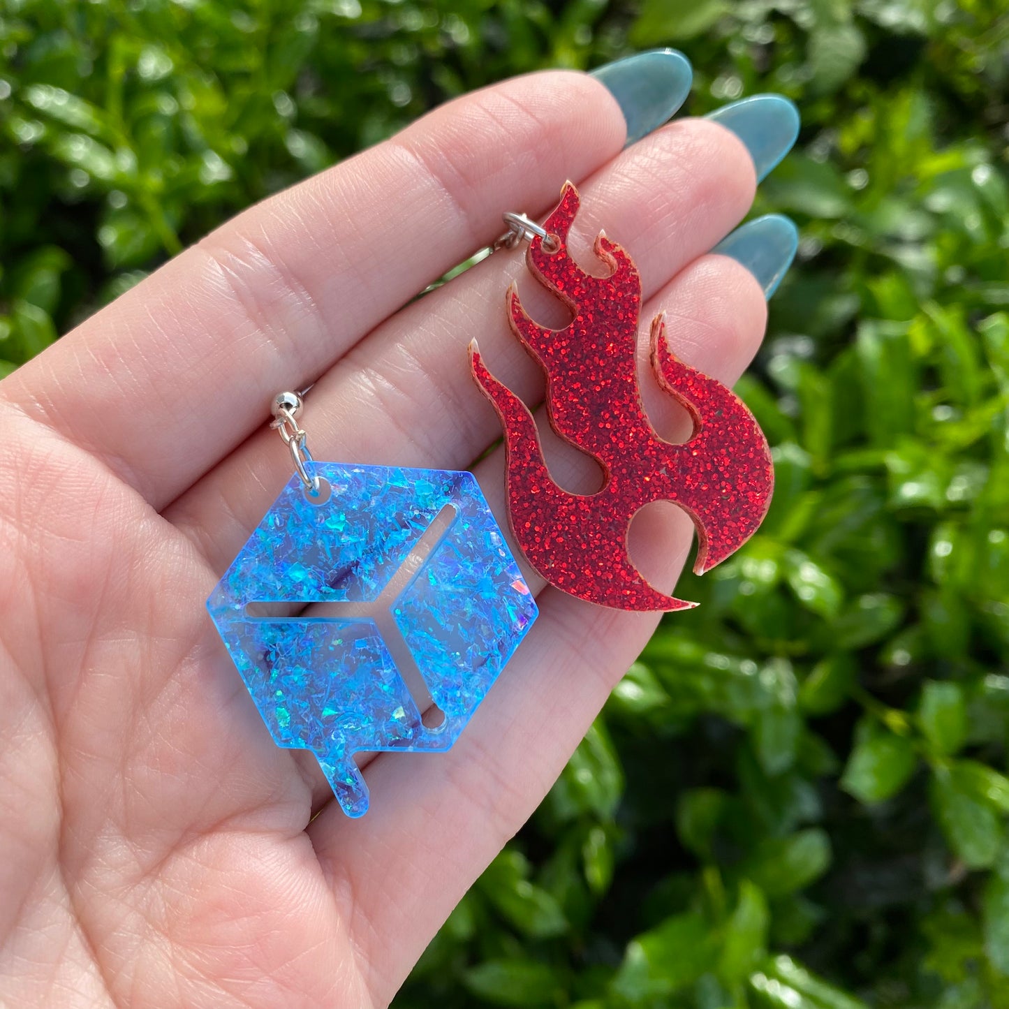 Fire and Ice Glitter Acrylic Earrings