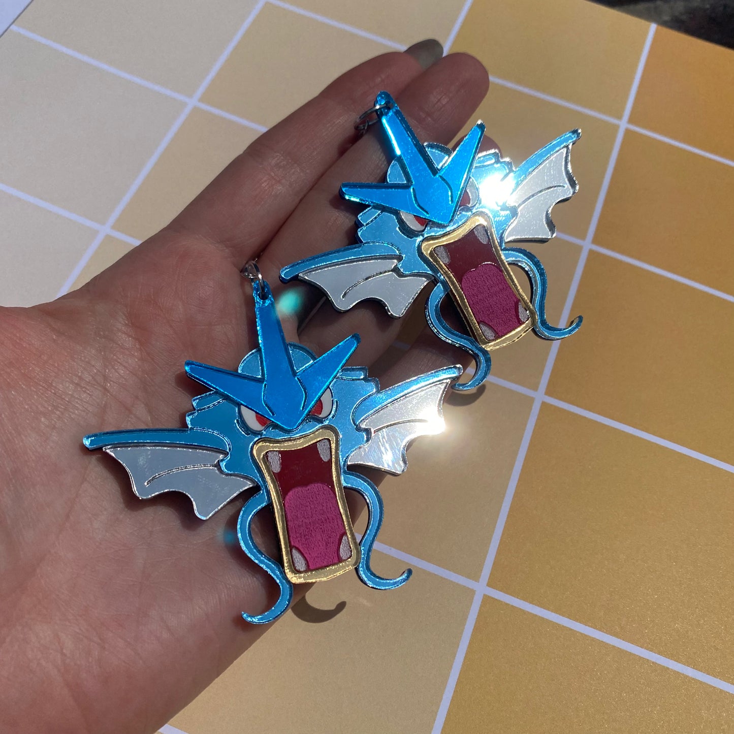 Gyarados Blue Mirror Acrylic Earrings