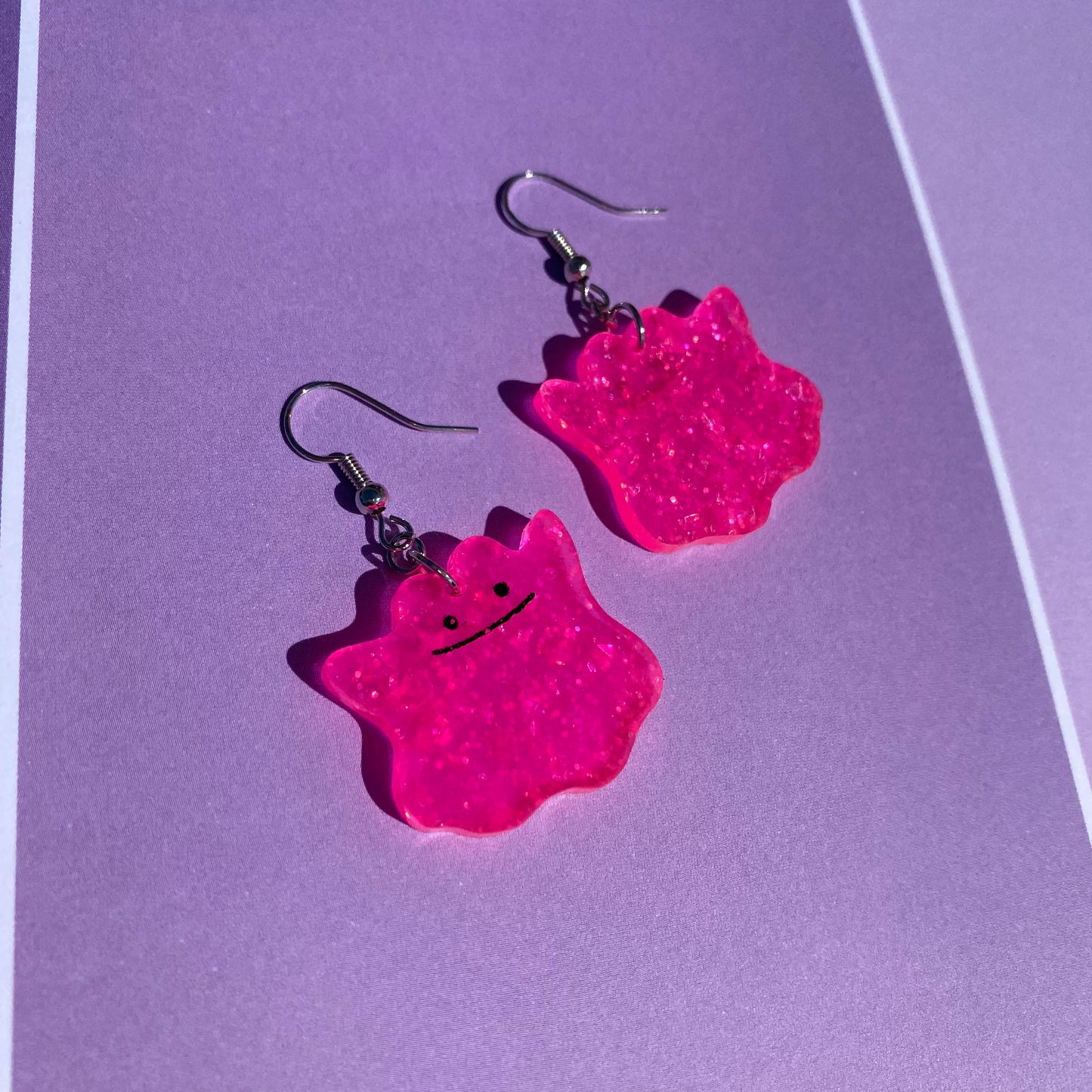 Ditto Neon Pink Glitter Acrylic Earrings