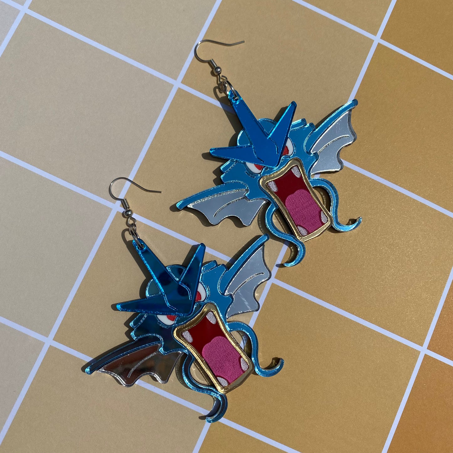 Gyarados Blue Mirror Acrylic Earrings