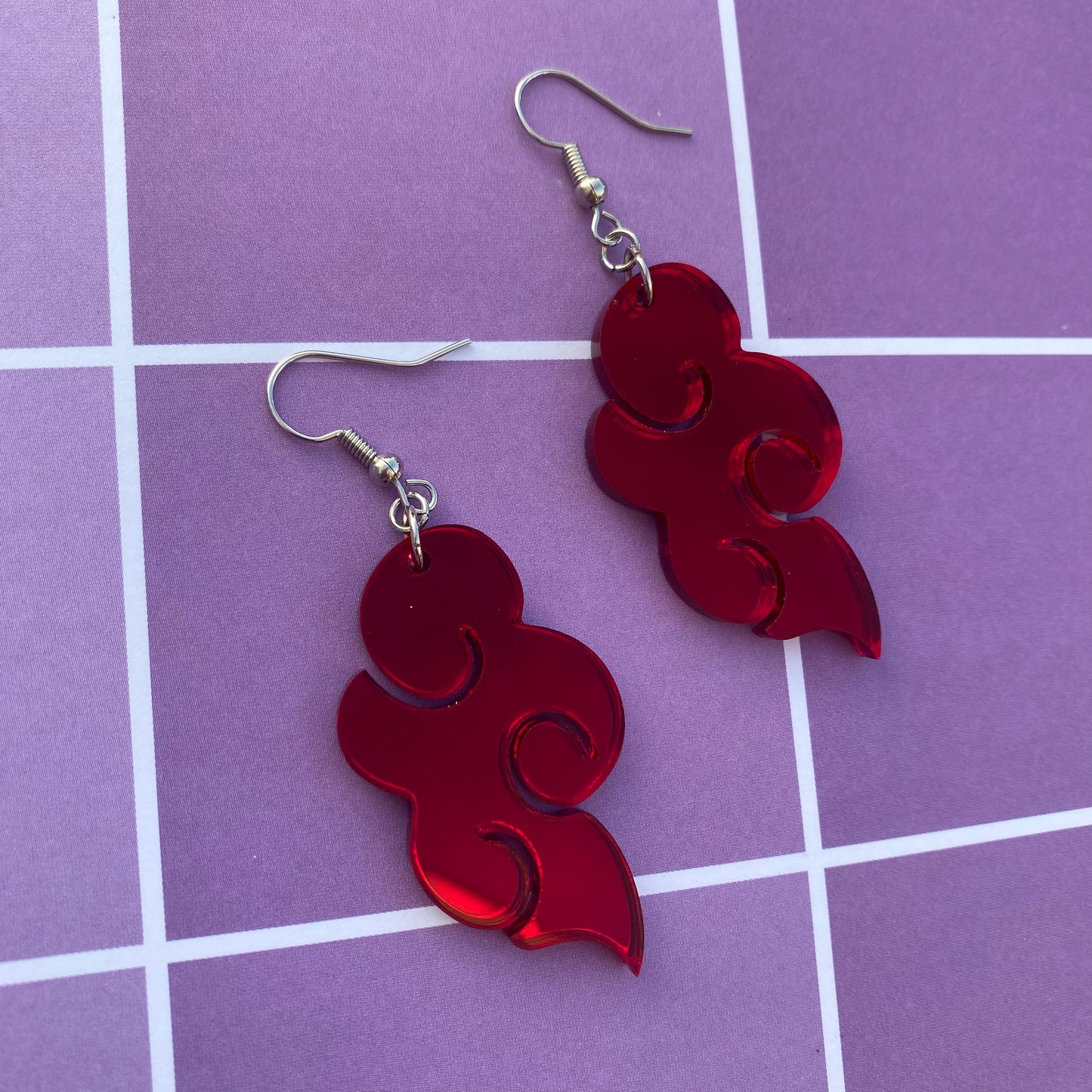 Red Cloud Mirror Acrylic Earrings