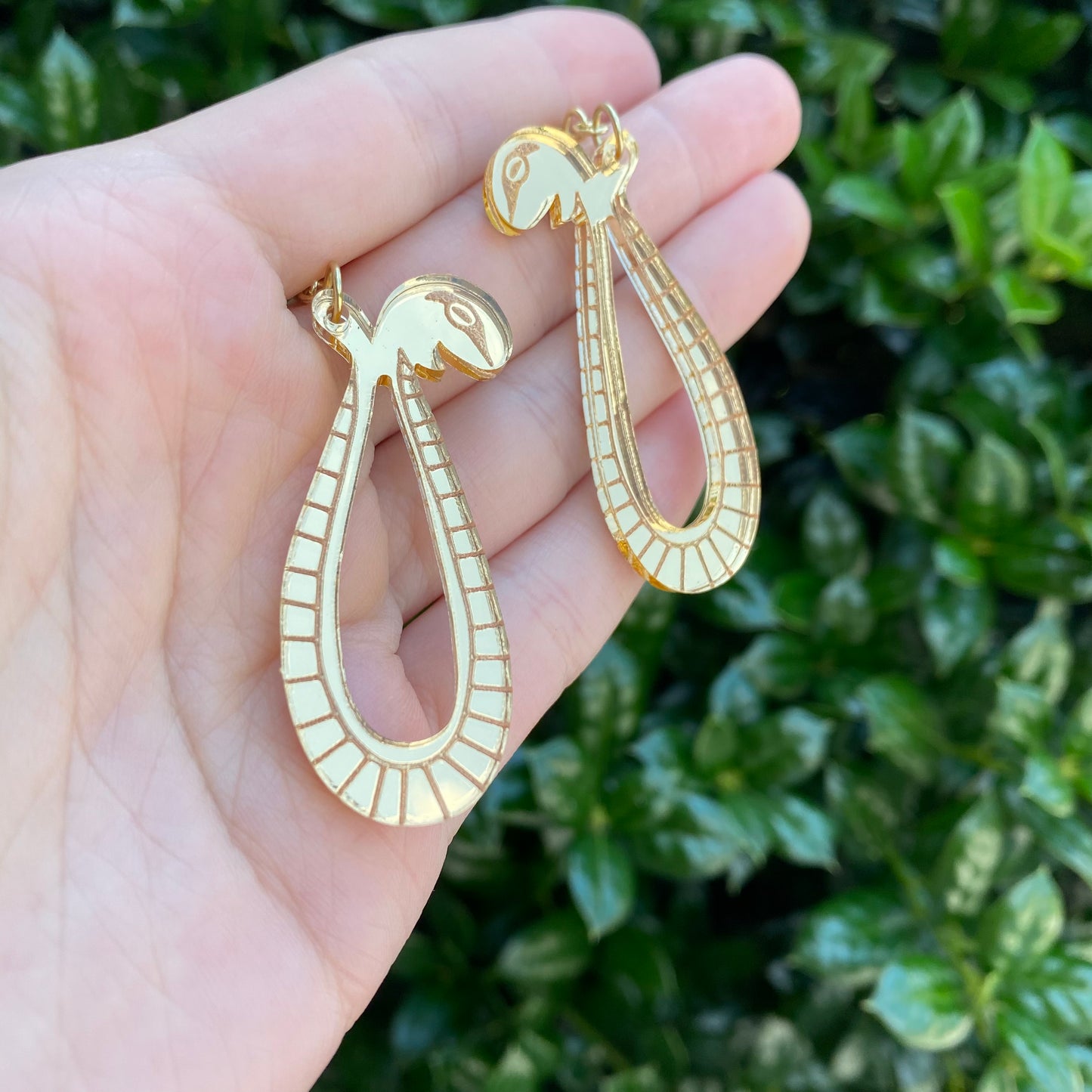 Boa Golden Snake Mirror Backed Acrylic Earrings
