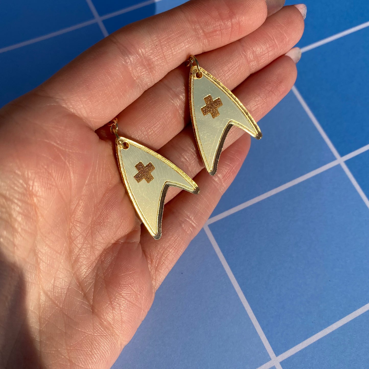 Gold TOS Badge Acrylic Earrings