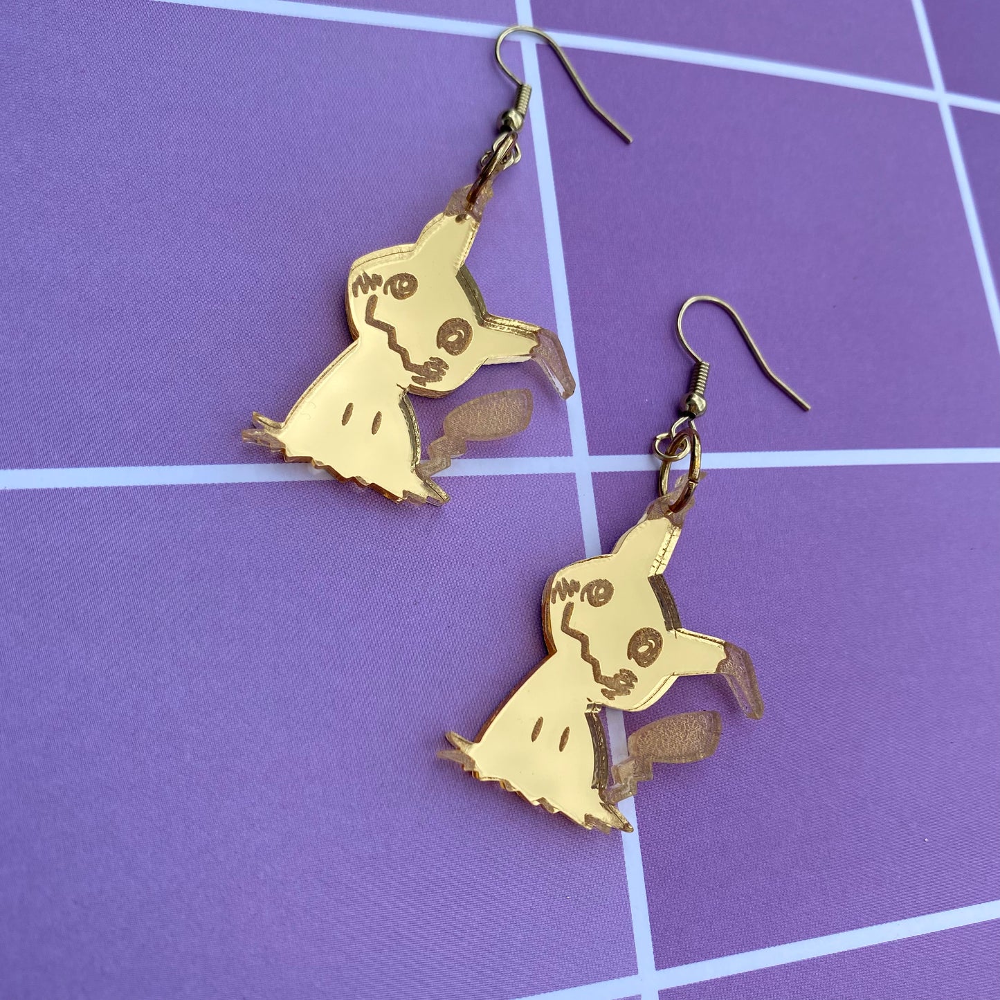 Mimikyu Golden Mirror Acrylic Earrings
