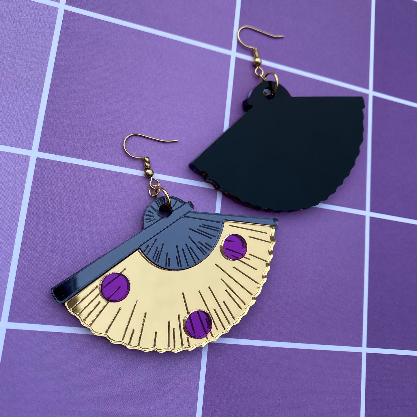Golden Fan Mirror Acrylic Earrings