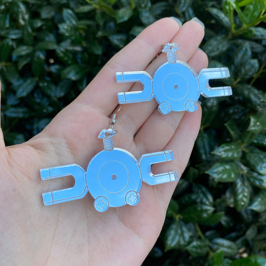 Magnemite Large Silver Acrylic Earrings
