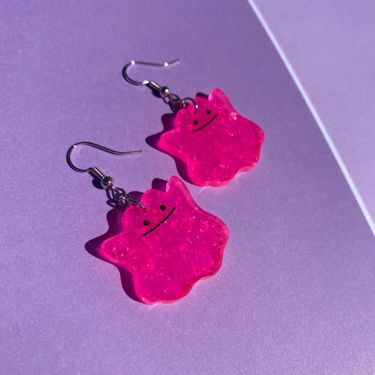 Ditto Neon Pink Glitter Acrylic Earrings