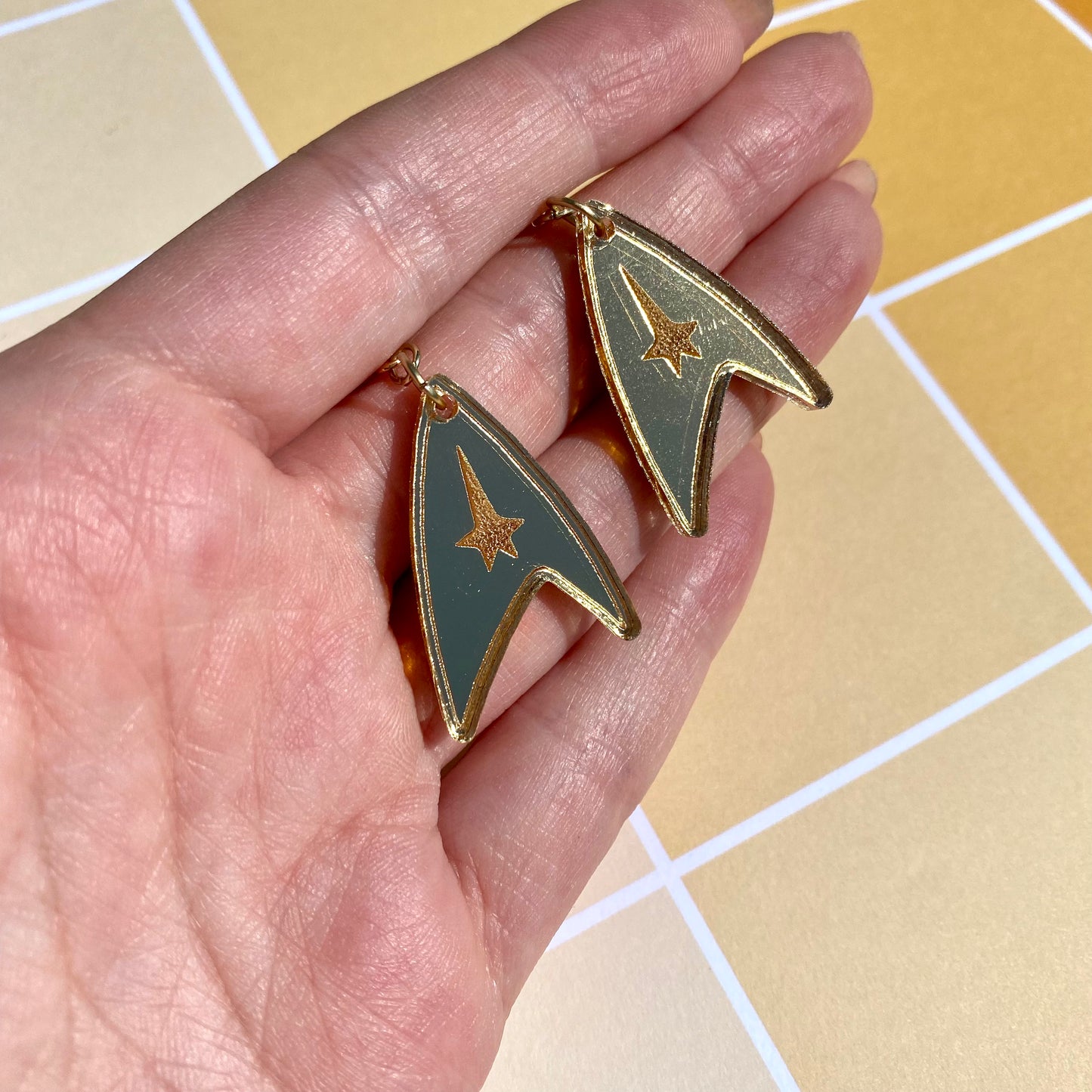 Gold TOS Badge Acrylic Earrings