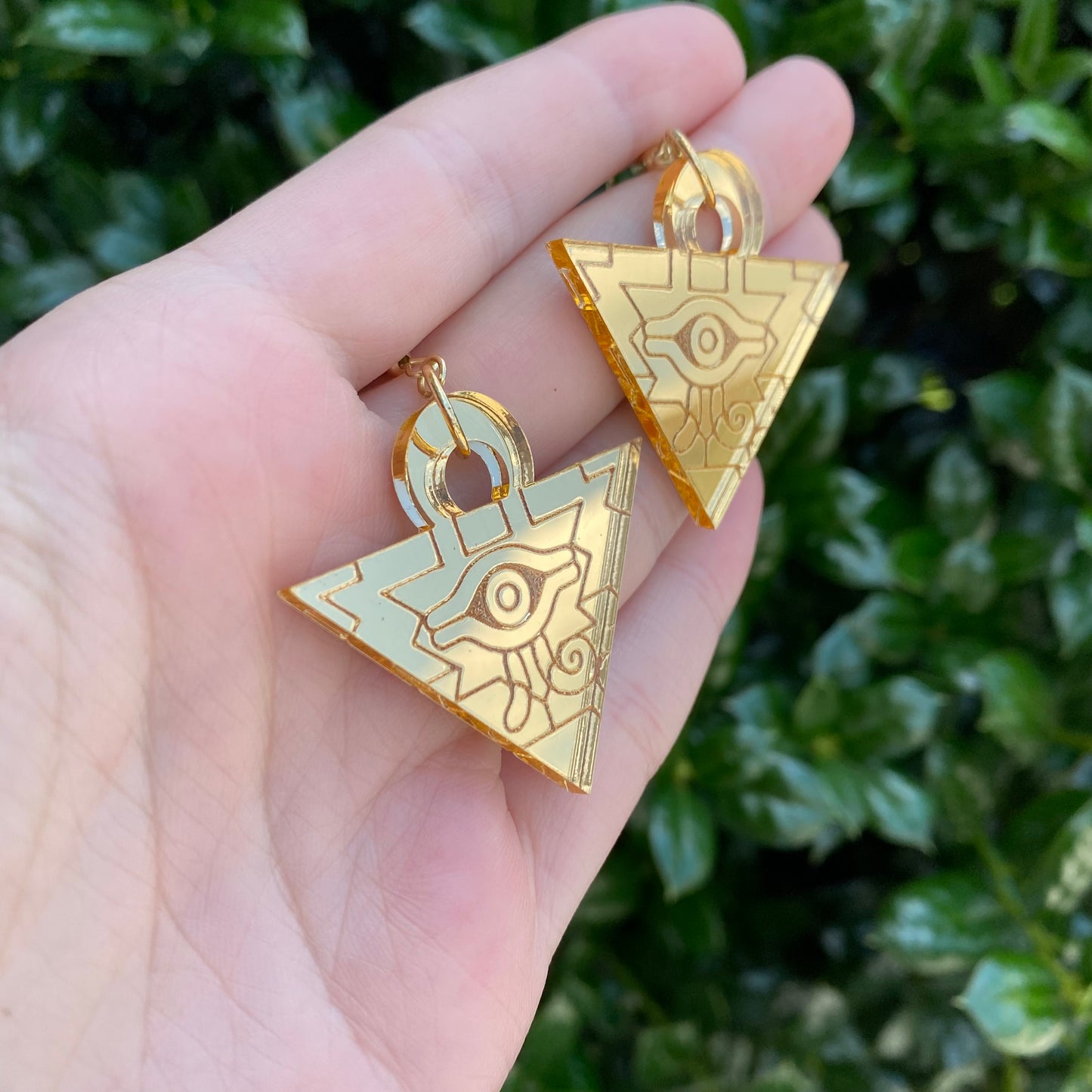 Millennium Puzzle Gold Mirror Acrylic Earrings