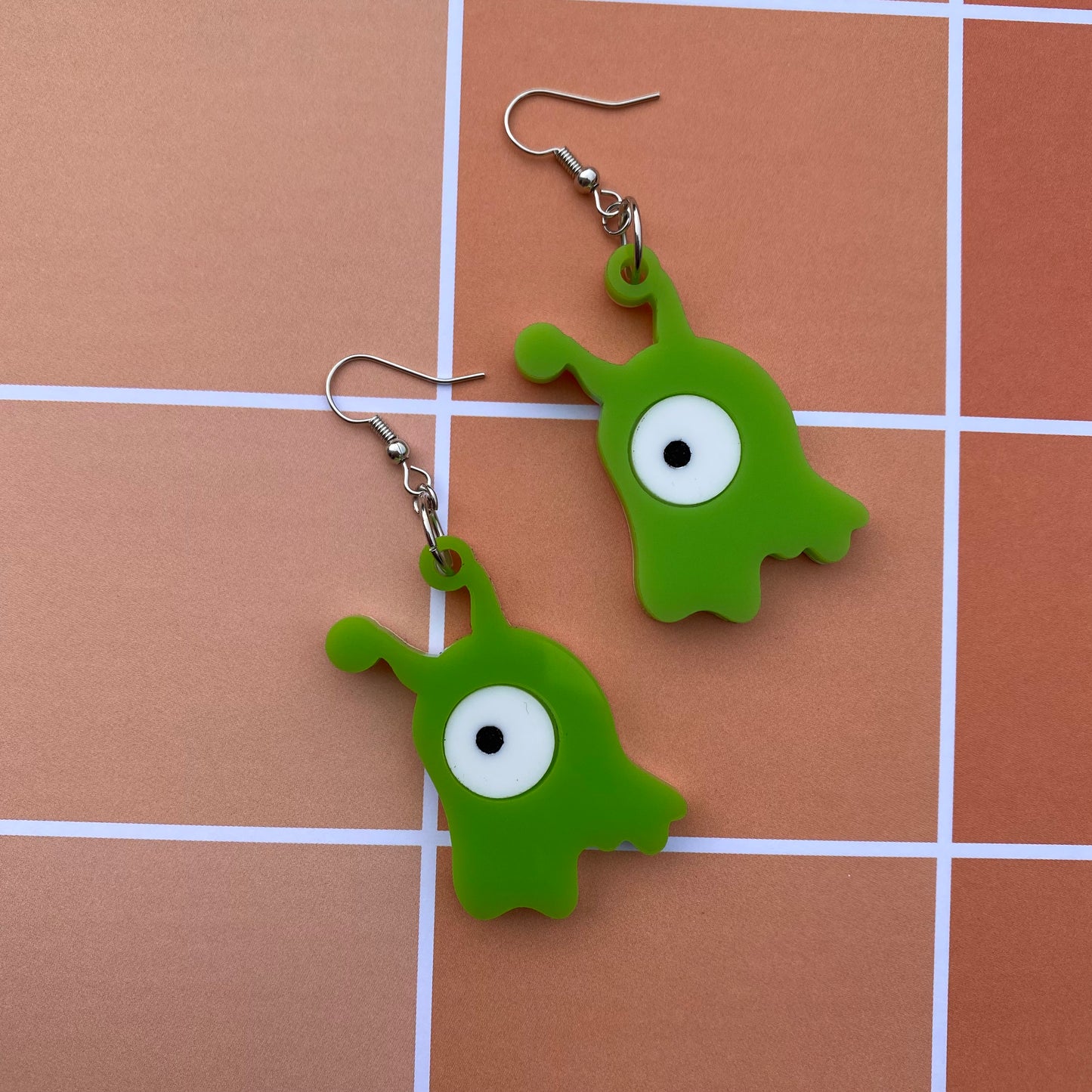 Neon Green Brain Slug Acrylic Earrings