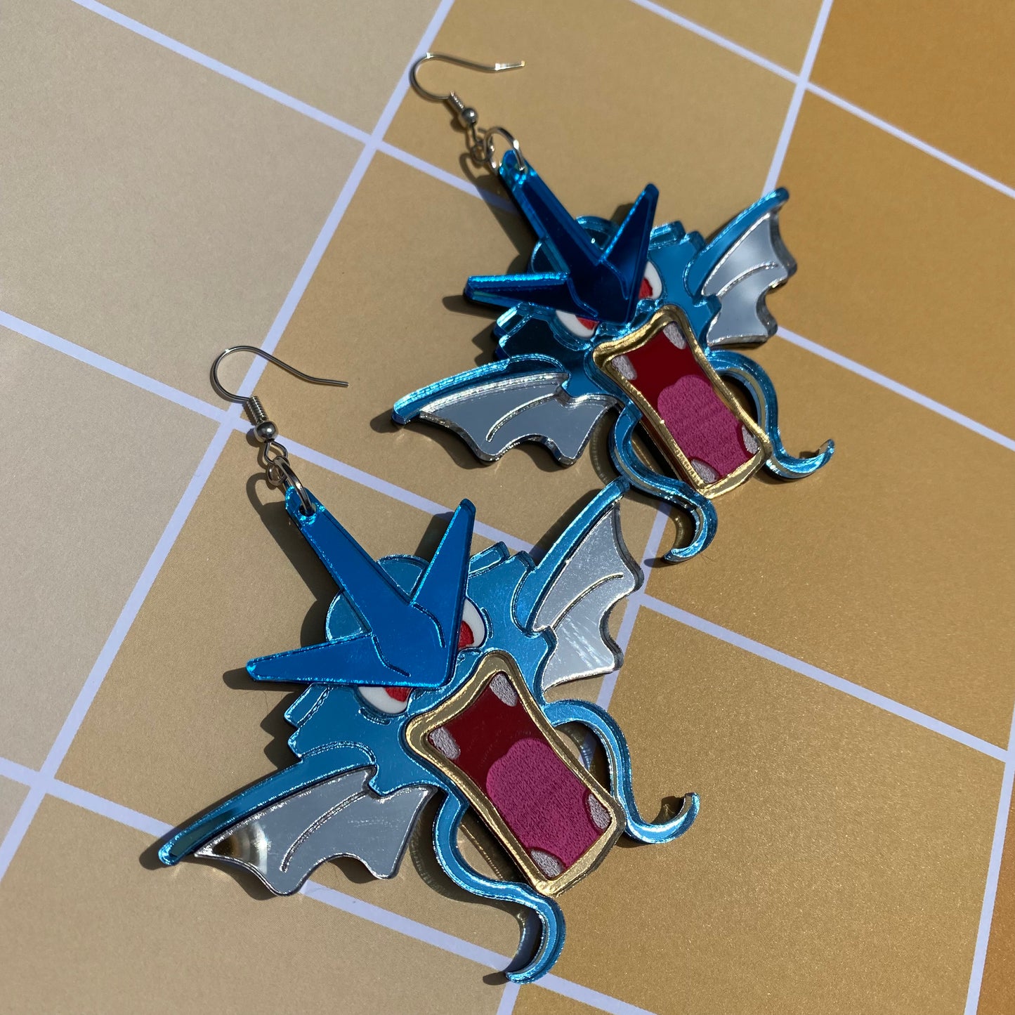 Gyarados Blue Mirror Acrylic Earrings