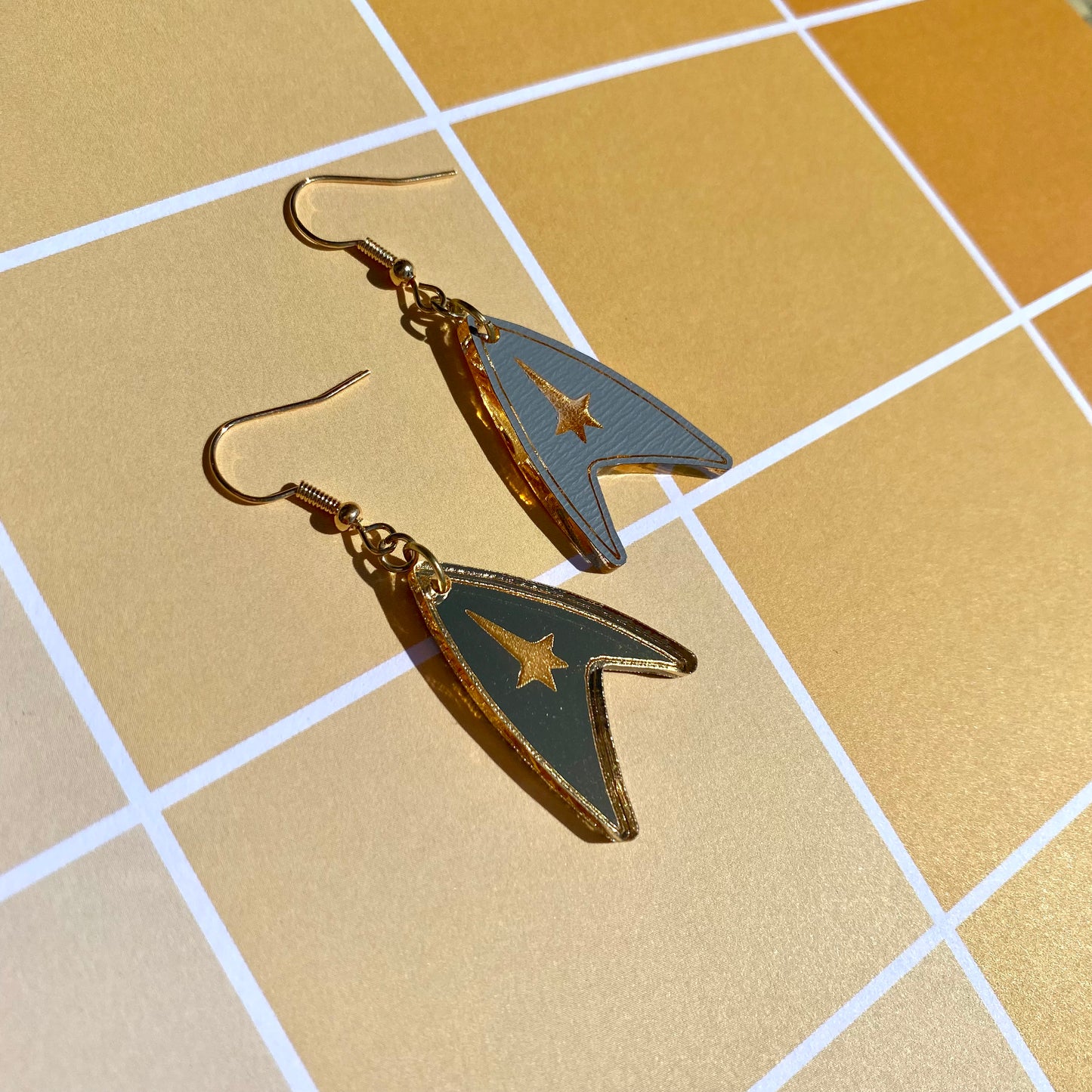 Gold TOS Badge Acrylic Earrings
