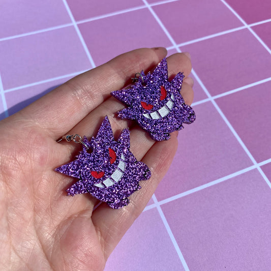 Gengar Mega Glitter Acrylic Earrings