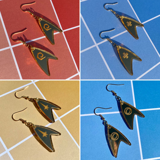 Gold TOS Badge Acrylic Earrings