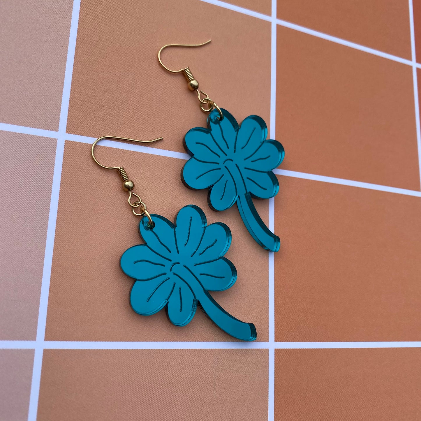 Luck of the Fryrish Seven Leaf Clover Mirror Acrylic Earrings