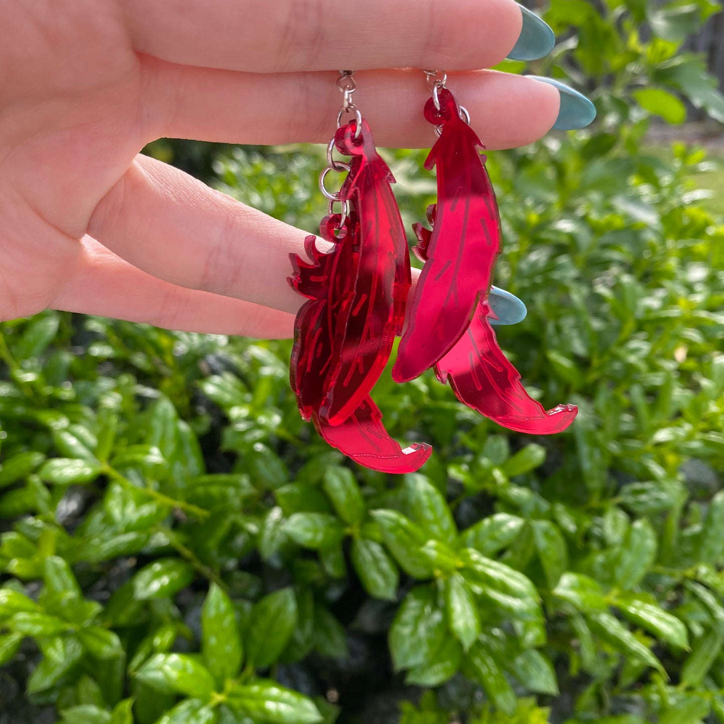 Red Hawks Feathers Acrylic Earrings