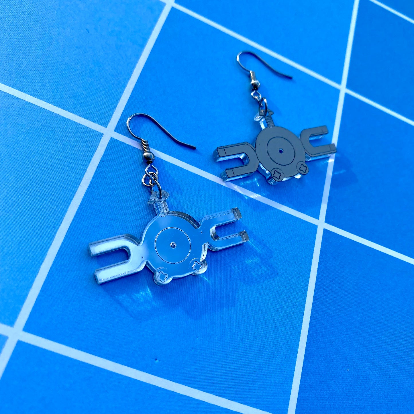 Magnemite Small Silver Acrylic Earrings
