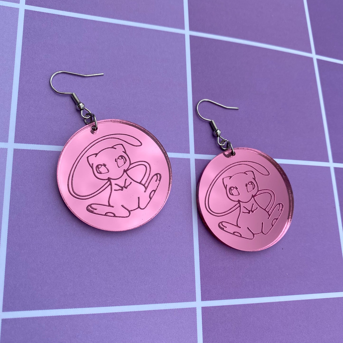 Mew in Pink Bubble Mirror Acrylic Earrings