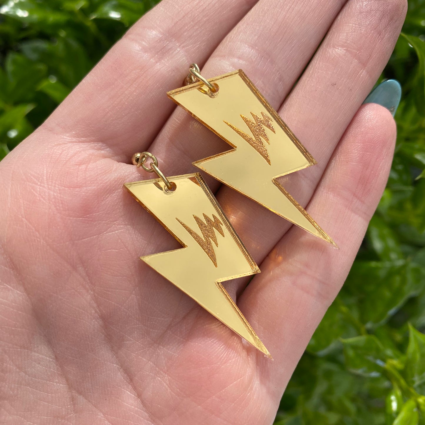 Lightning Bolt Denki Inspired Gold Mirror Acrylic Earrings