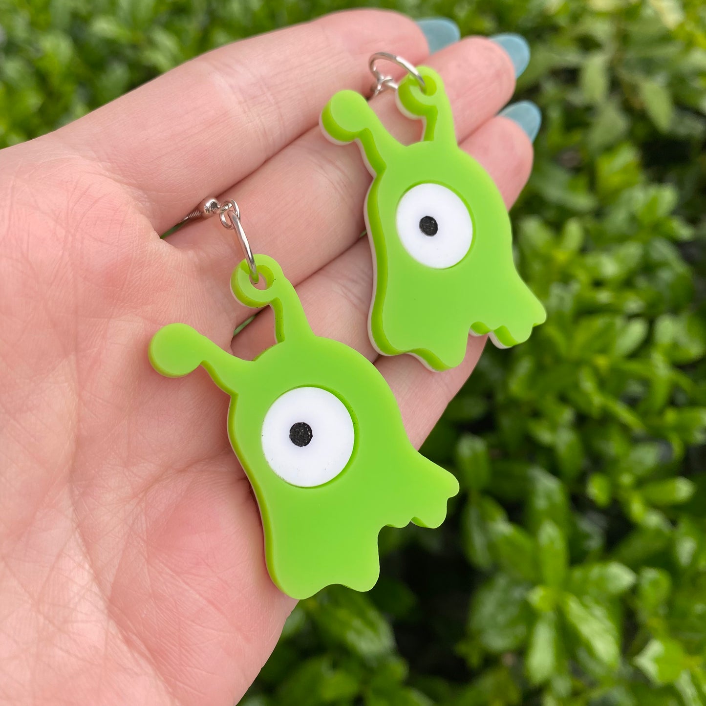 Neon Green Brain Slug Acrylic Earrings