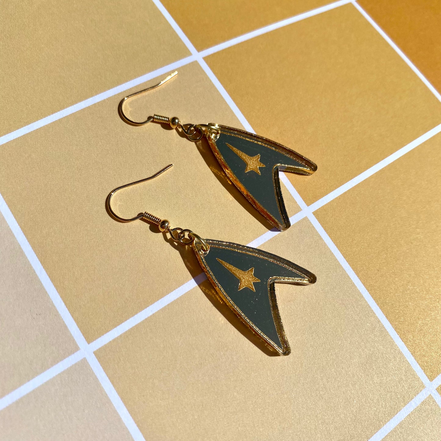 Gold TOS Badge Acrylic Earrings