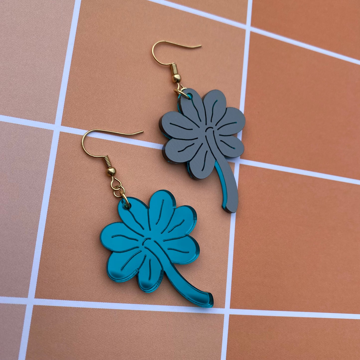 Luck of the Fryrish Seven Leaf Clover Mirror Acrylic Earrings