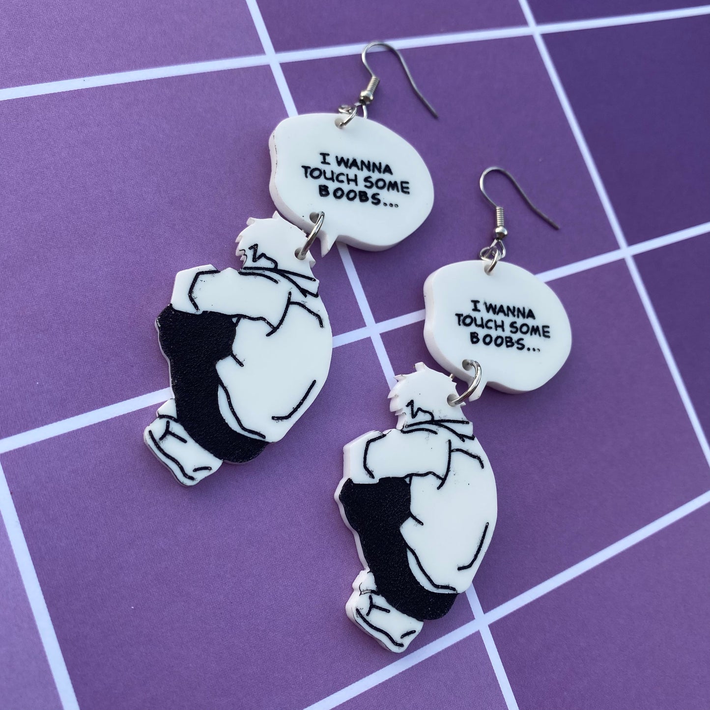“I just wanna touch some boobs….” Chainsaw Man Inspired Acrylic Earrings
