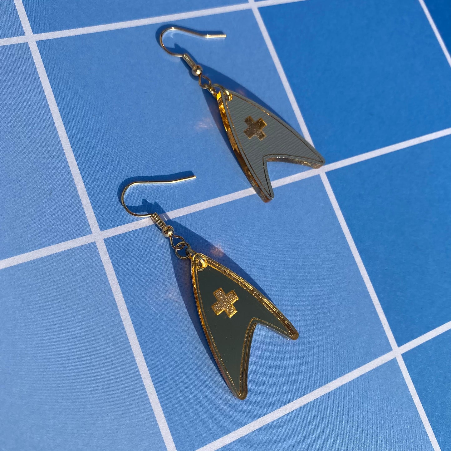 Gold TOS Badge Acrylic Earrings