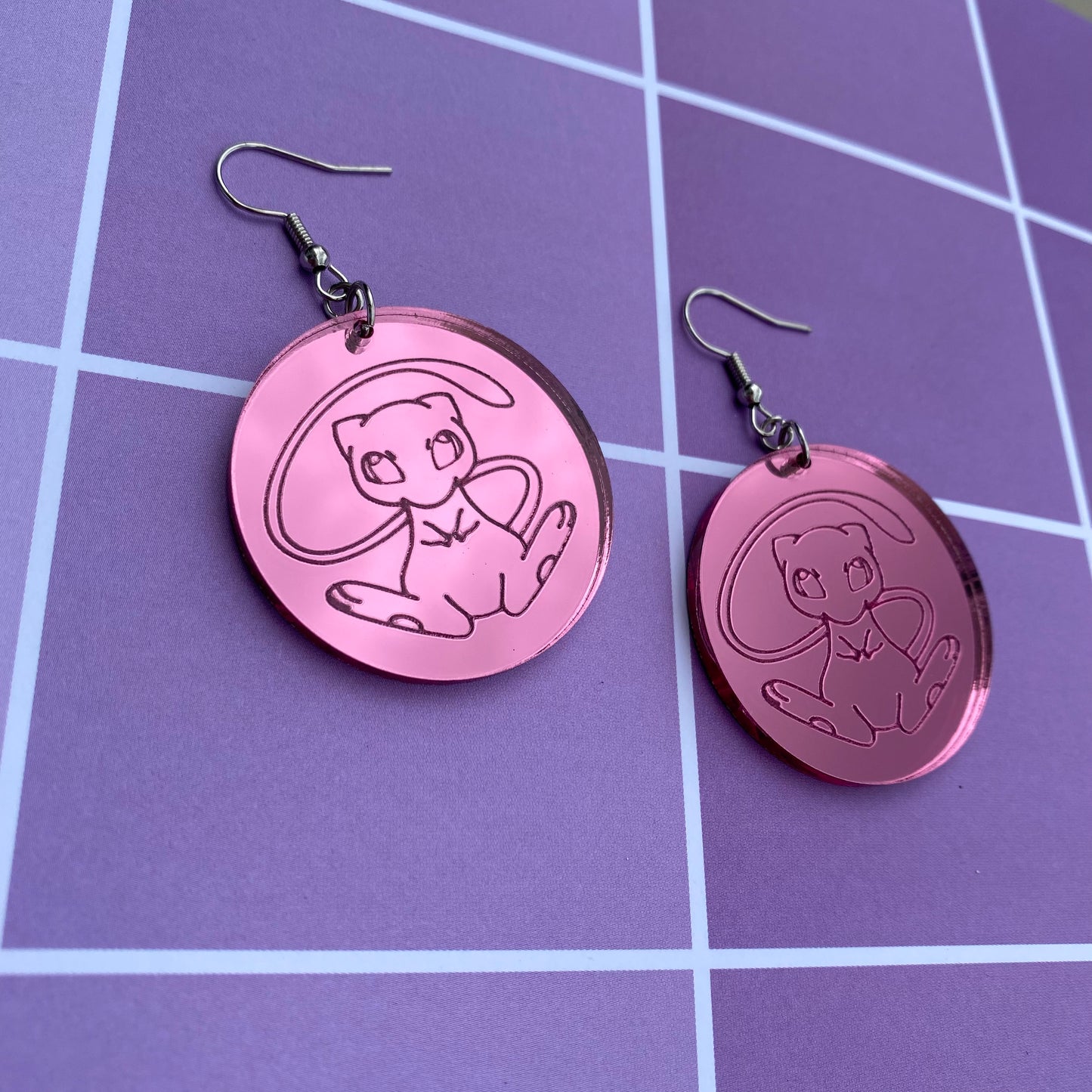 Mew in Pink Bubble Mirror Acrylic Earrings