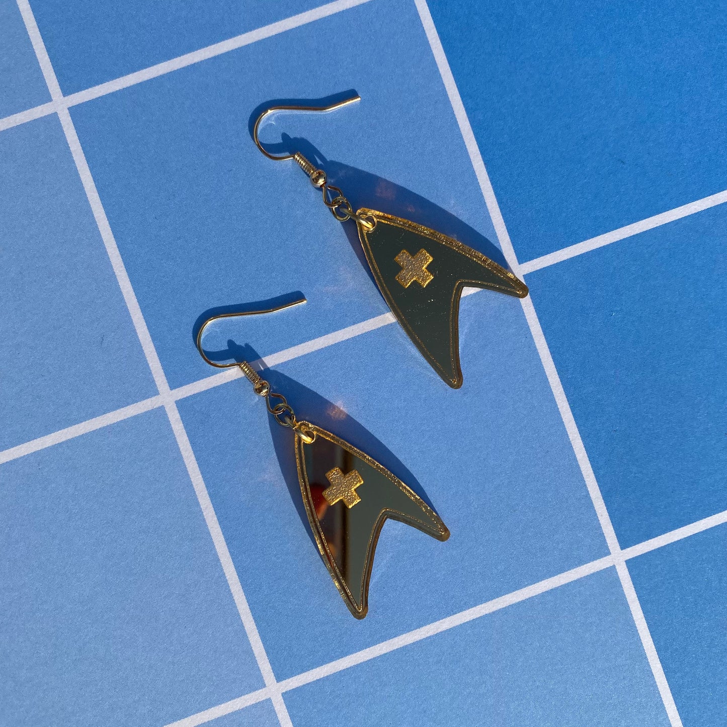 Gold TOS Badge Acrylic Earrings