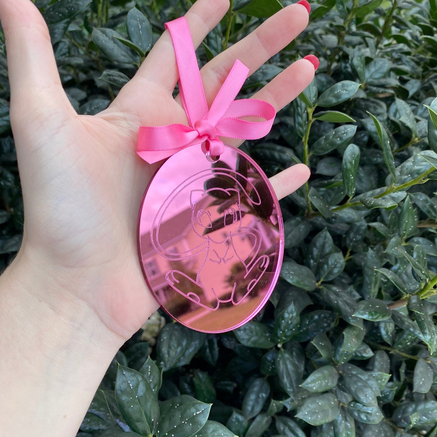 Mew in Pink Bubble Mirrored Acrylic Ornament