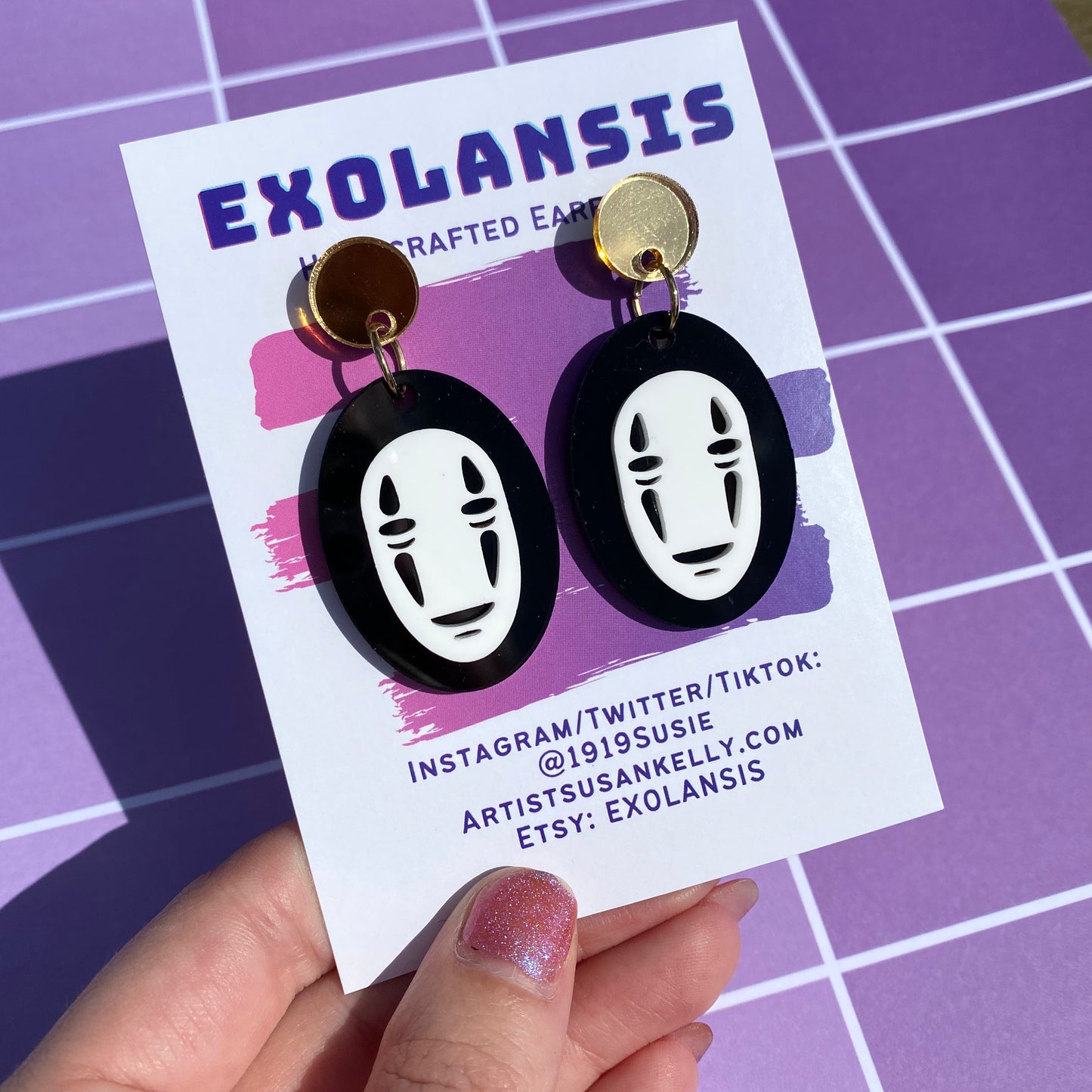 No Face Gold Coin Acrylic Stud Earrings