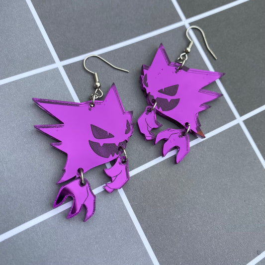 Haunter Dangly Hands Purple Mirror Small Acrylic Earrings