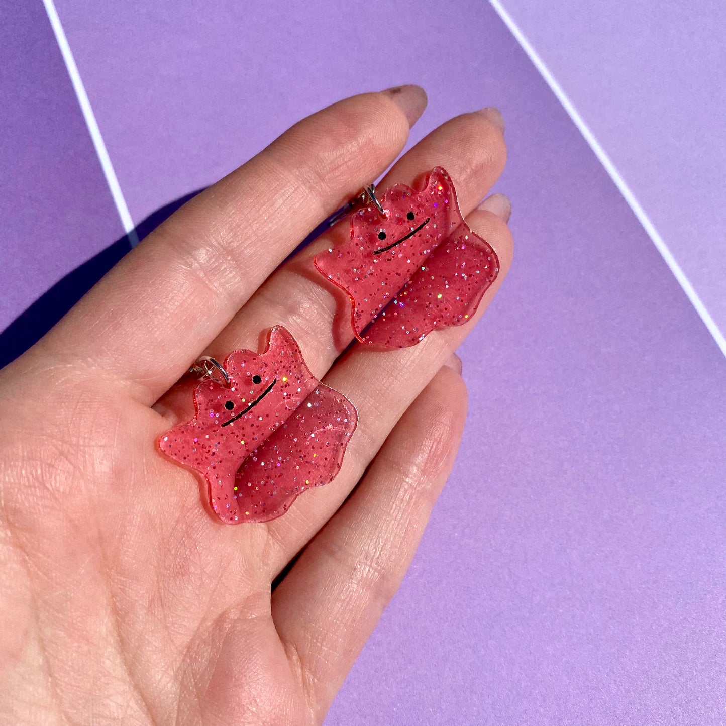 Ditto Pink Glitter Acrylic Earrings