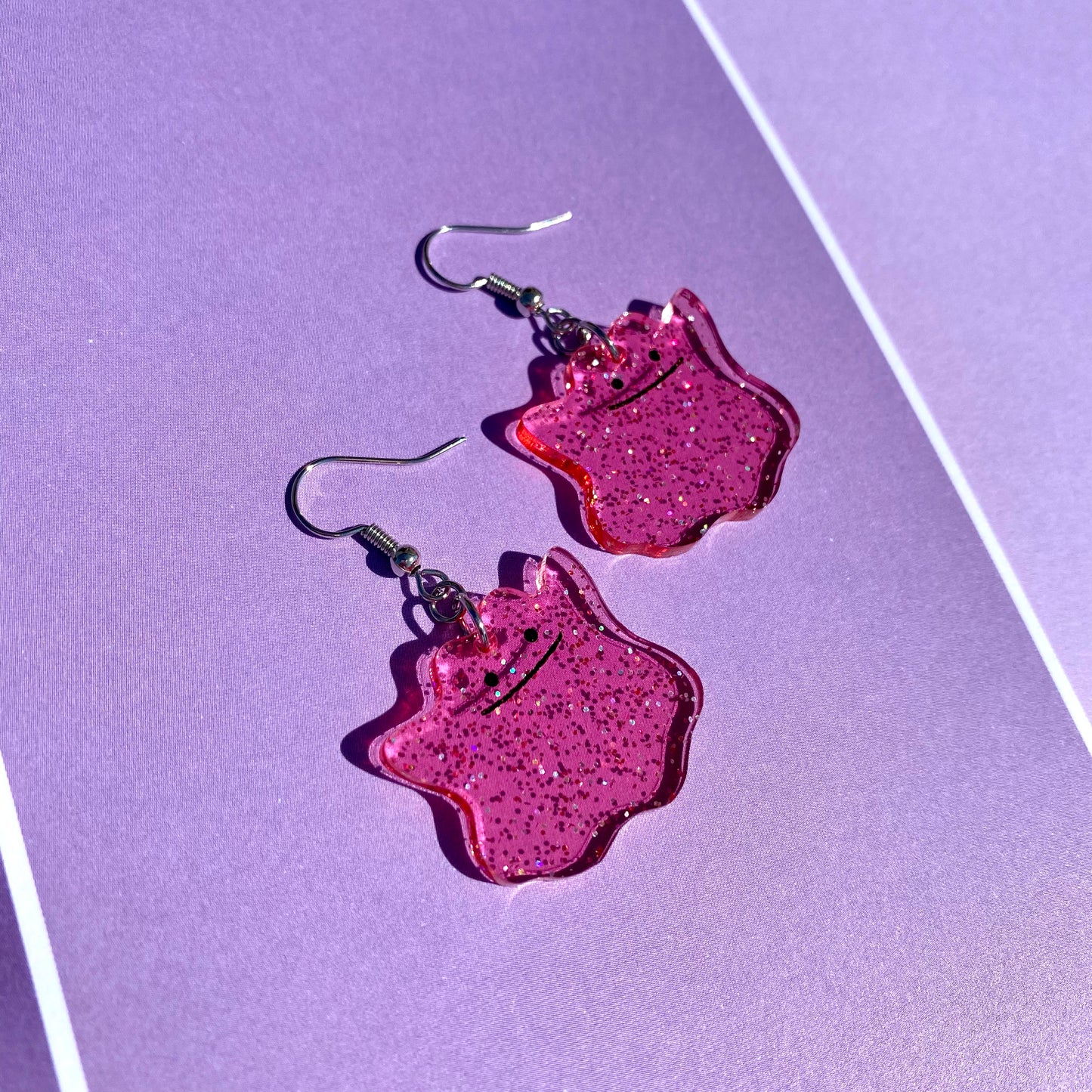 Ditto Pink Glitter Acrylic Earrings