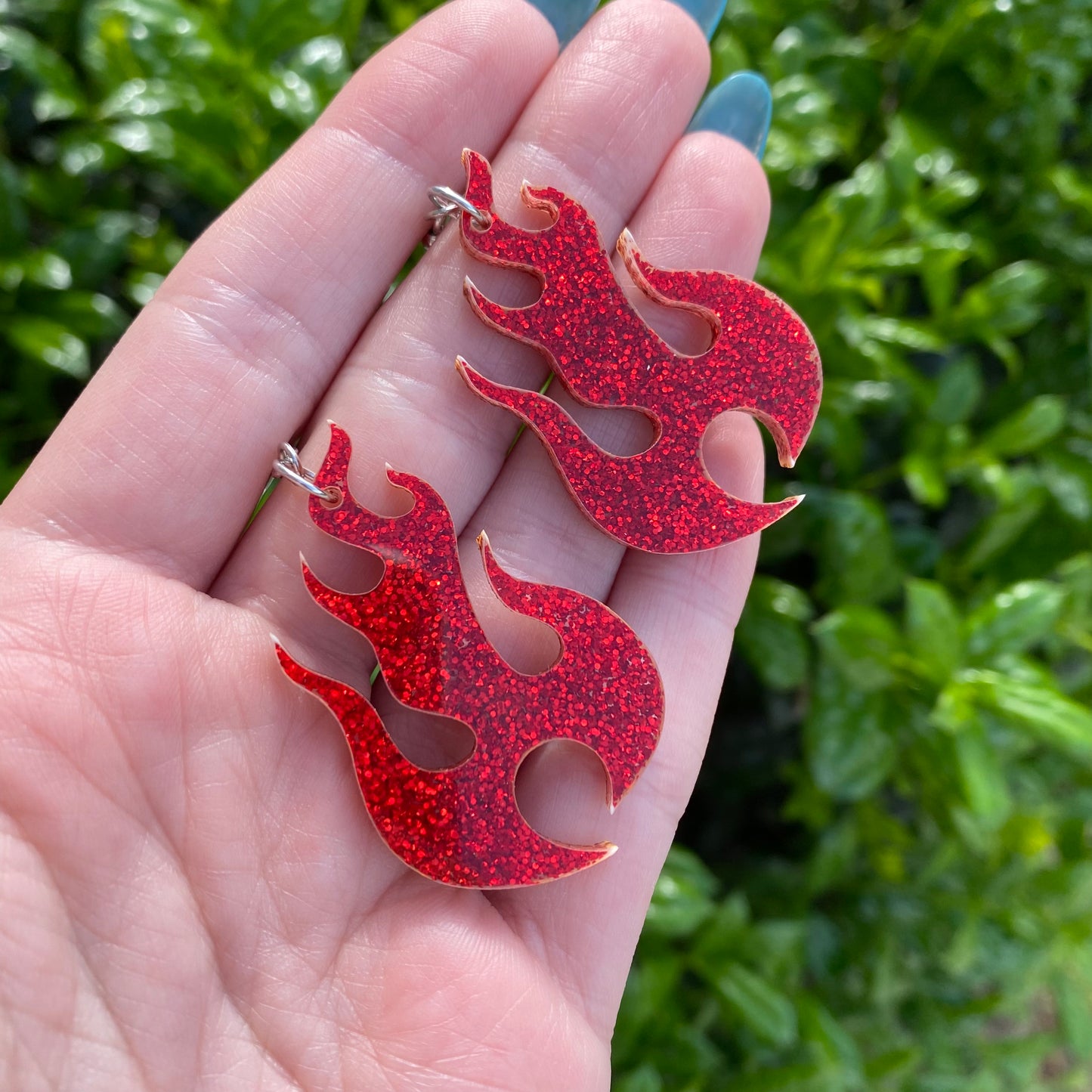 Red Flame Glitter Acrylic Earrings