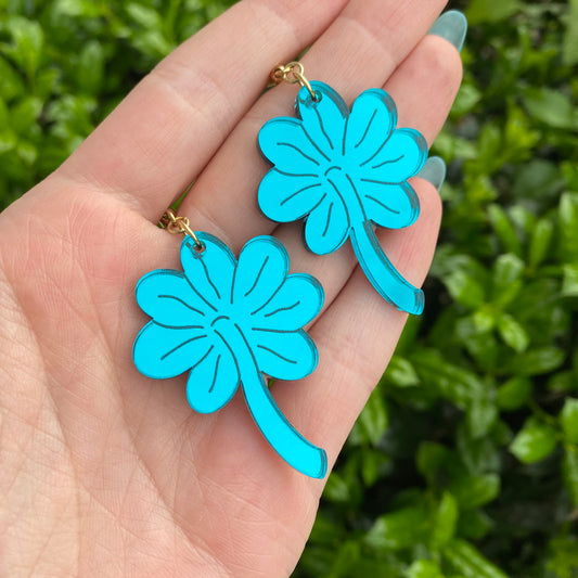 Luck of the Fryrish Seven Leaf Clover Mirror Acrylic Earrings