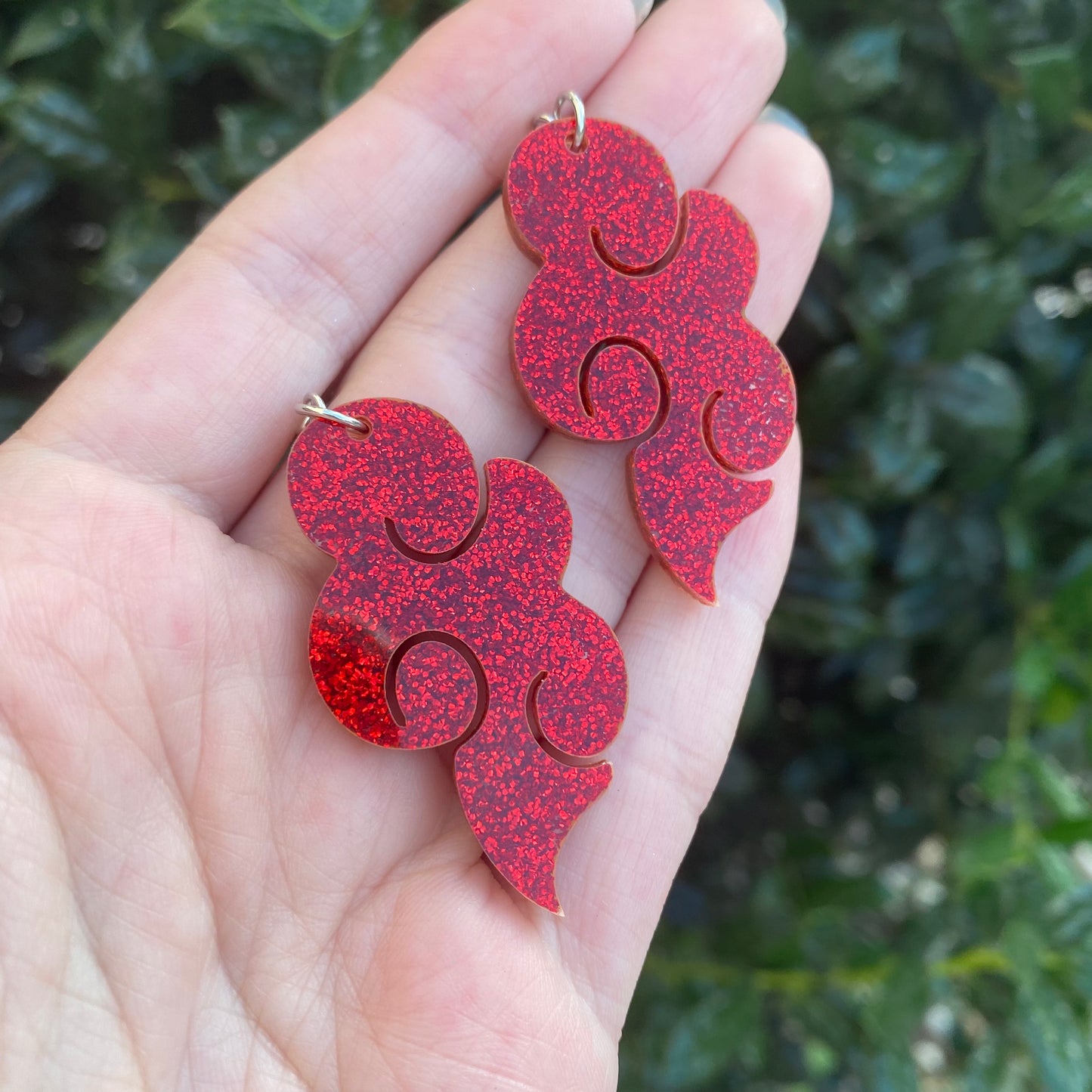 Red Cloud Glitter Acrylic Earrings