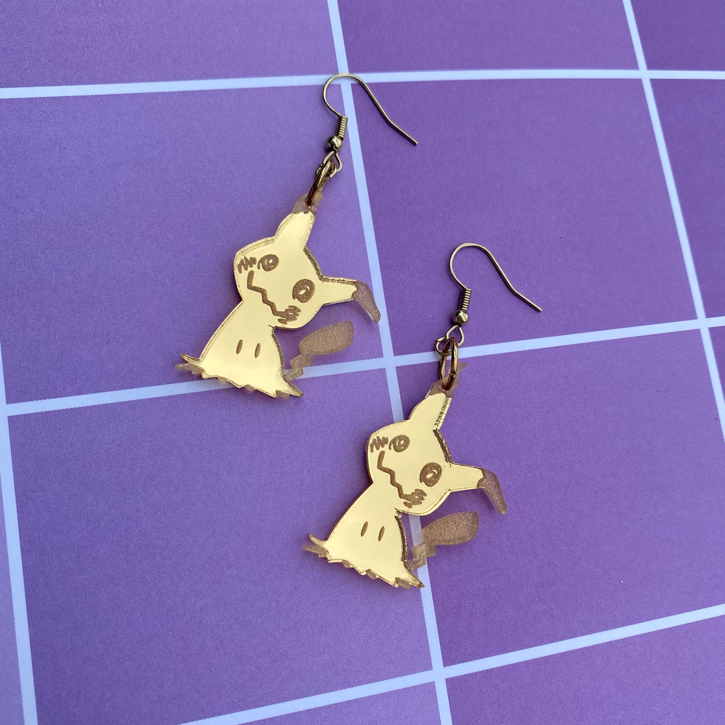 Mimikyu Golden Mirror Acrylic Earrings
