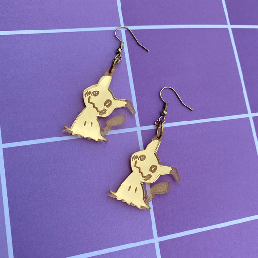 Mimikyu Golden Mirror Acrylic Earrings